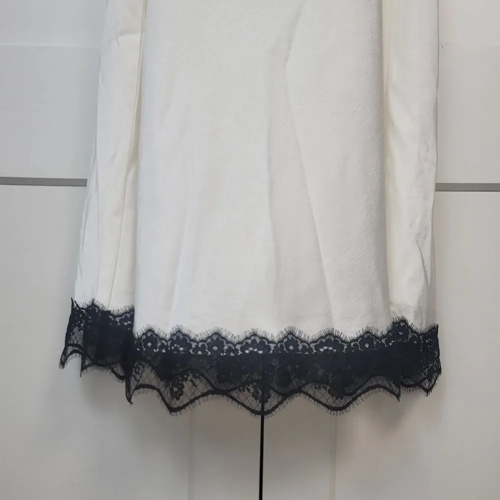 New Day Lace Trim Satin Midi Slip Skirt Cream White Black Lace Size XXL